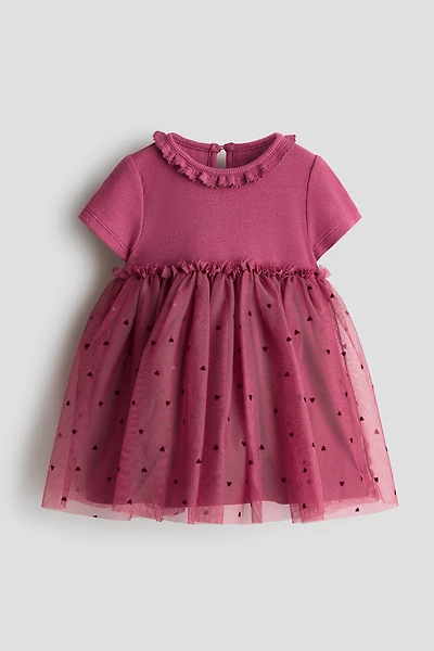 Cotton Dress with Tulle Skirt
