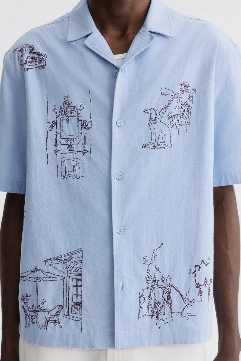 Chemise décontractée en coton, à col cubain