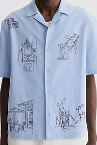 Chemise décontractée en coton, à col cubain