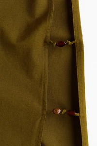 Linen-Blend Cutout Pants