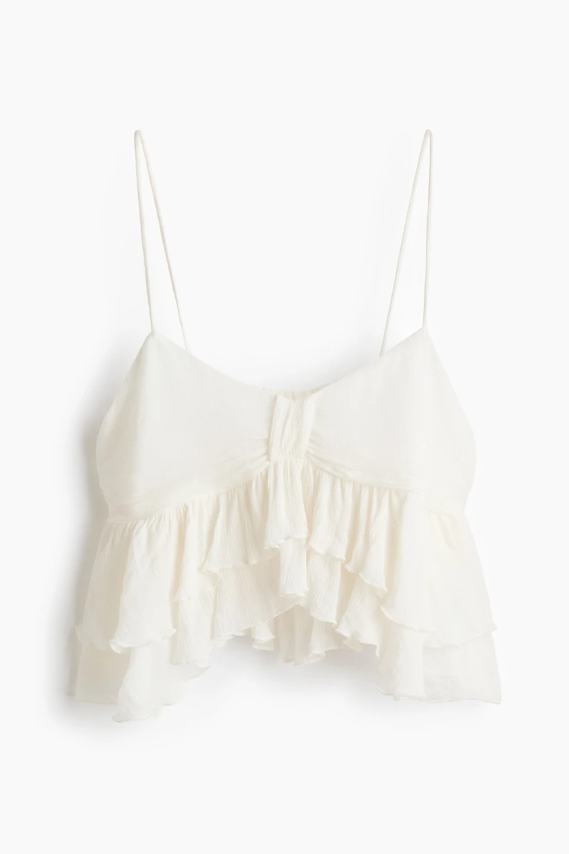 Crinkled Ruffle-Trimmed Top