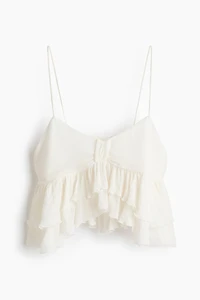 Crinkled Ruffle-Trimmed Top