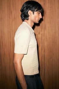 Regular-Fit Cable-Knit Polo Shirt