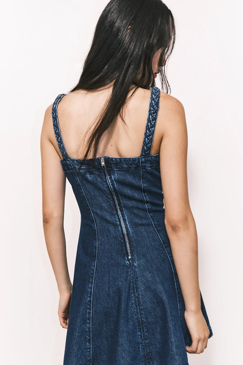 Flared-Skirt Denim Dress