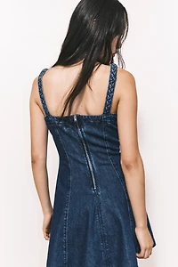 Flared-Skirt Denim Dress