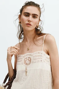 Pintuck Dress with Lace Panel