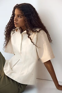 Defined-Waist Denim Shirt