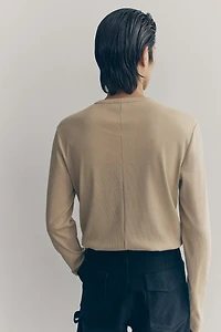 T-shirt à encolure boutonnée en coton côtelé