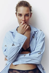 Embellished Cotton Pajama Shirt