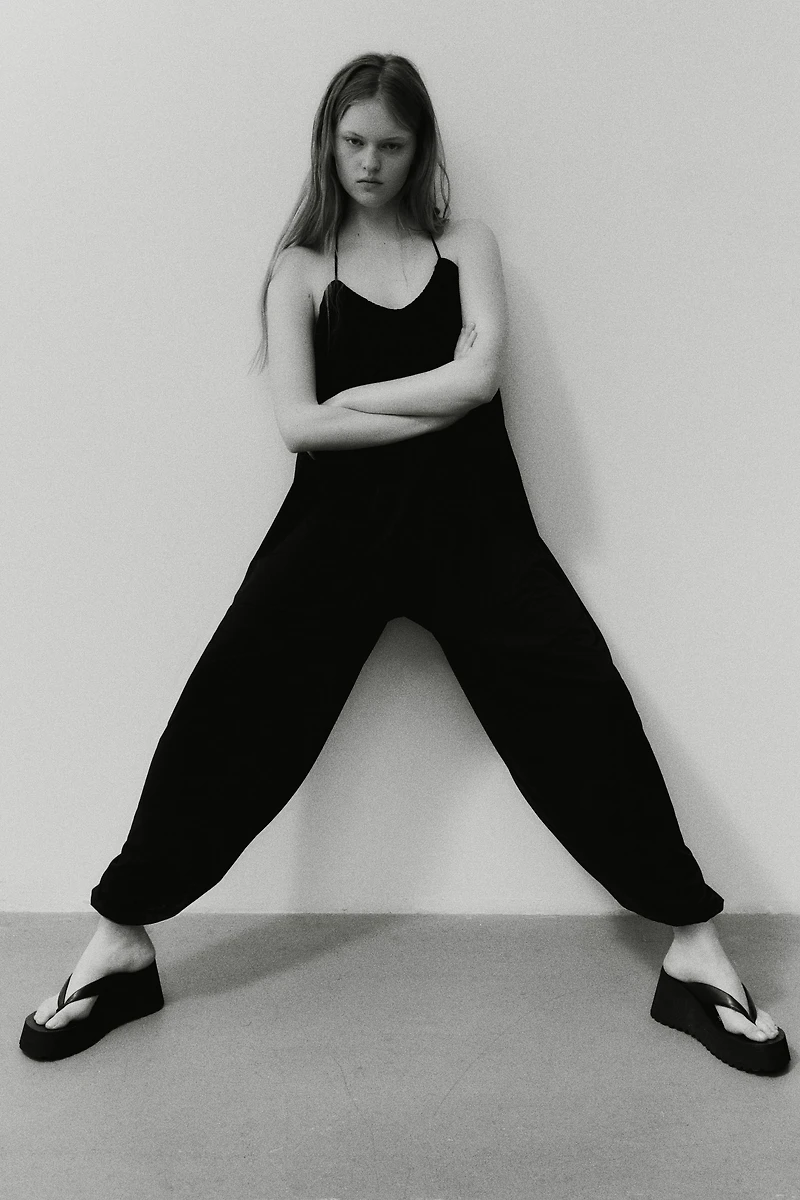 Balloon-Leg Strappy Jumpsuit