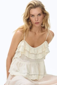 Flounced Top with Embroidery