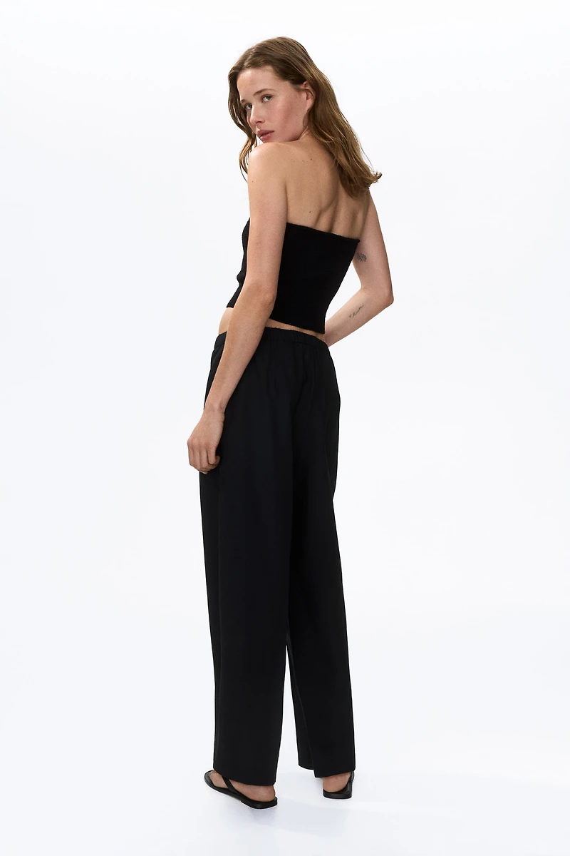 Linen-Blend Barrel-Leg Pants