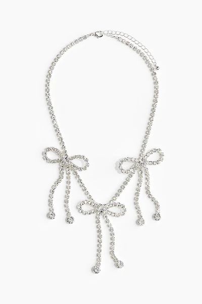 Bow-Detail Rhinestone-Chain Necklace