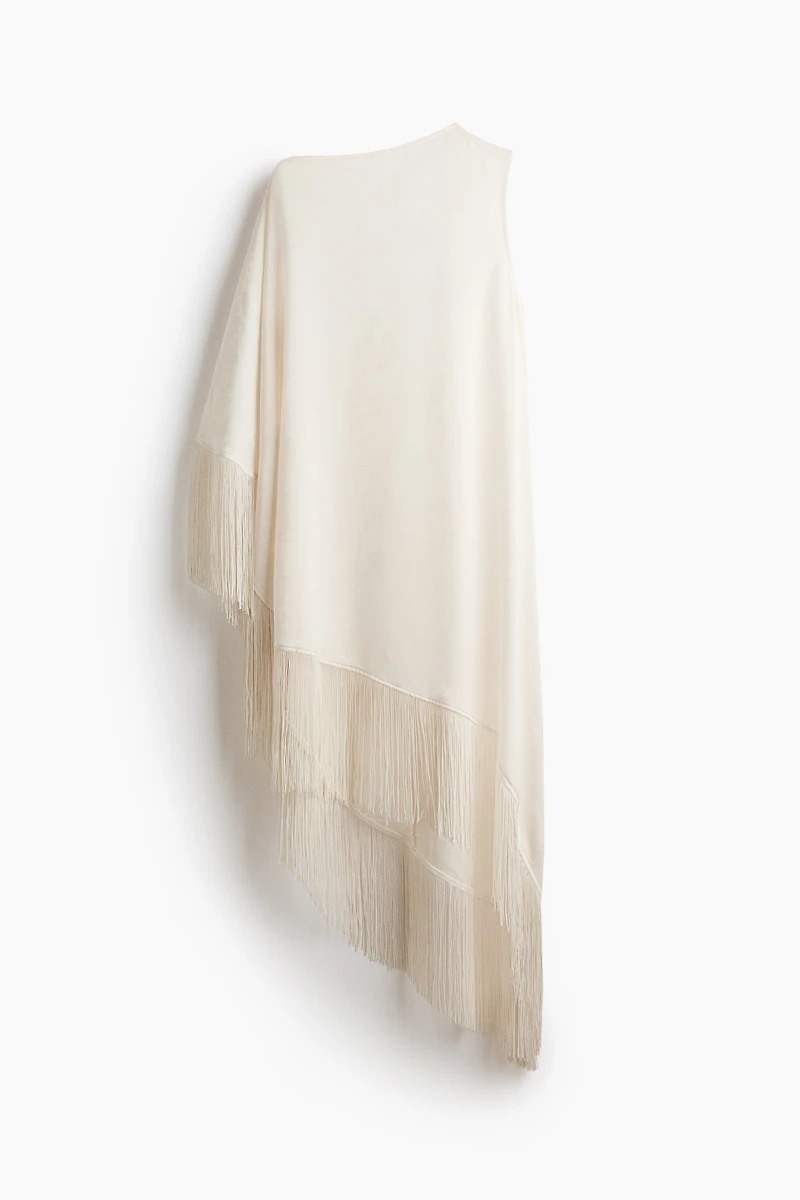 Fringed One-Shoulder Kaftan Dress