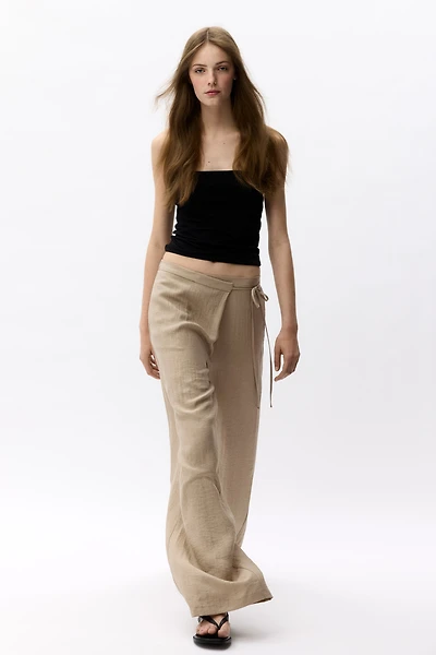 Linen-Blend Wrapover Pants