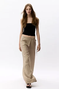 Linen-Blend Wrapover Pants