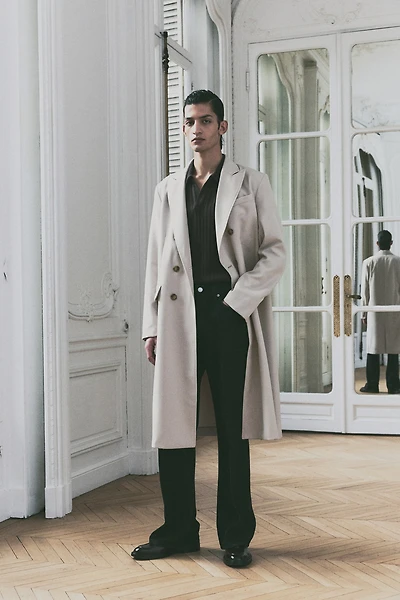Manteau croisé coupe décontractée en sergé