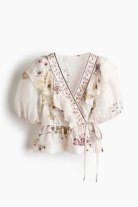 Linen-Blend Peplum Top