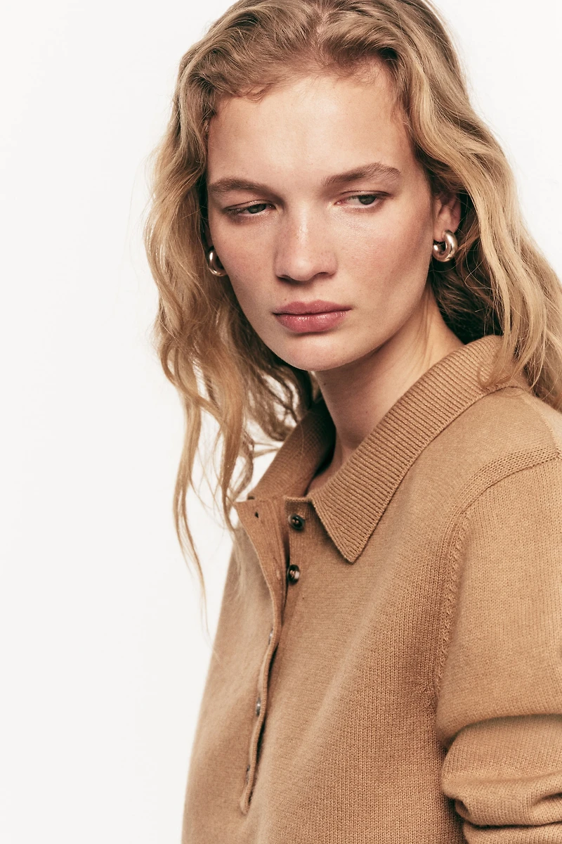 Shoulder-Pad Polo Sweater