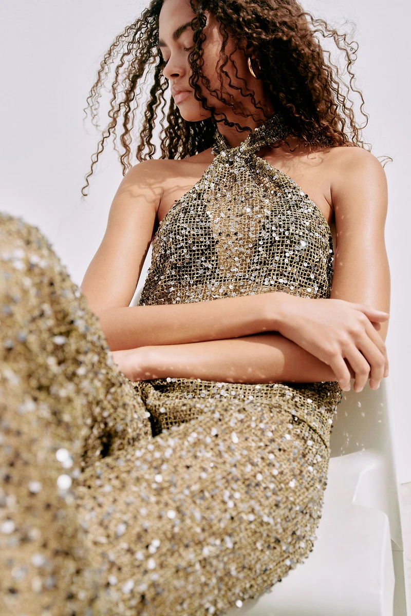 Sequined Mesh Pants