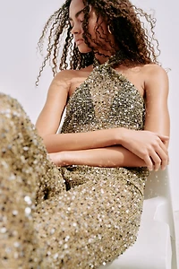 Sequined Mesh Pants