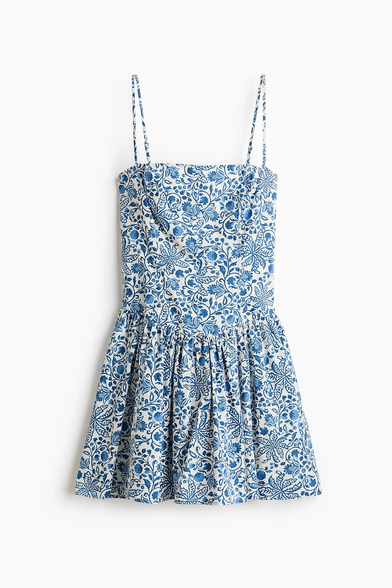 Cotton Strappy Dress with Flared Skirt