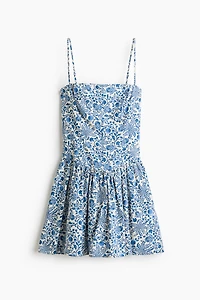 Cotton Strappy Dress with Flared Skirt