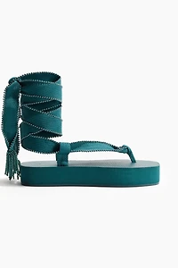 Tie-Detail Flatform Flip-Flops