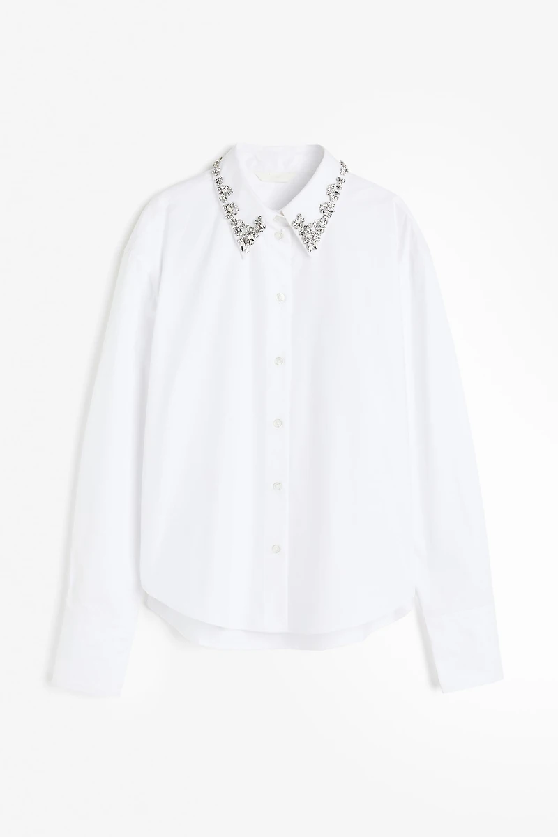 Rhinestone-embellished Cotton Shirt