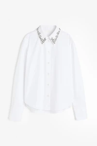 Rhinestone-embellished Cotton Shirt