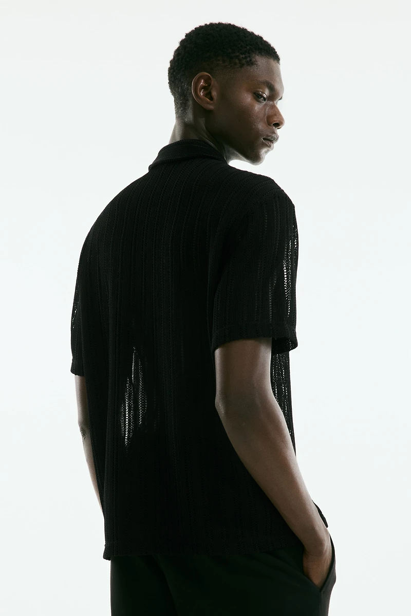 Regular Fit Crochet-Look Shirt