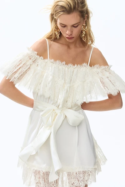 Lace-Trimmed Satin Dress