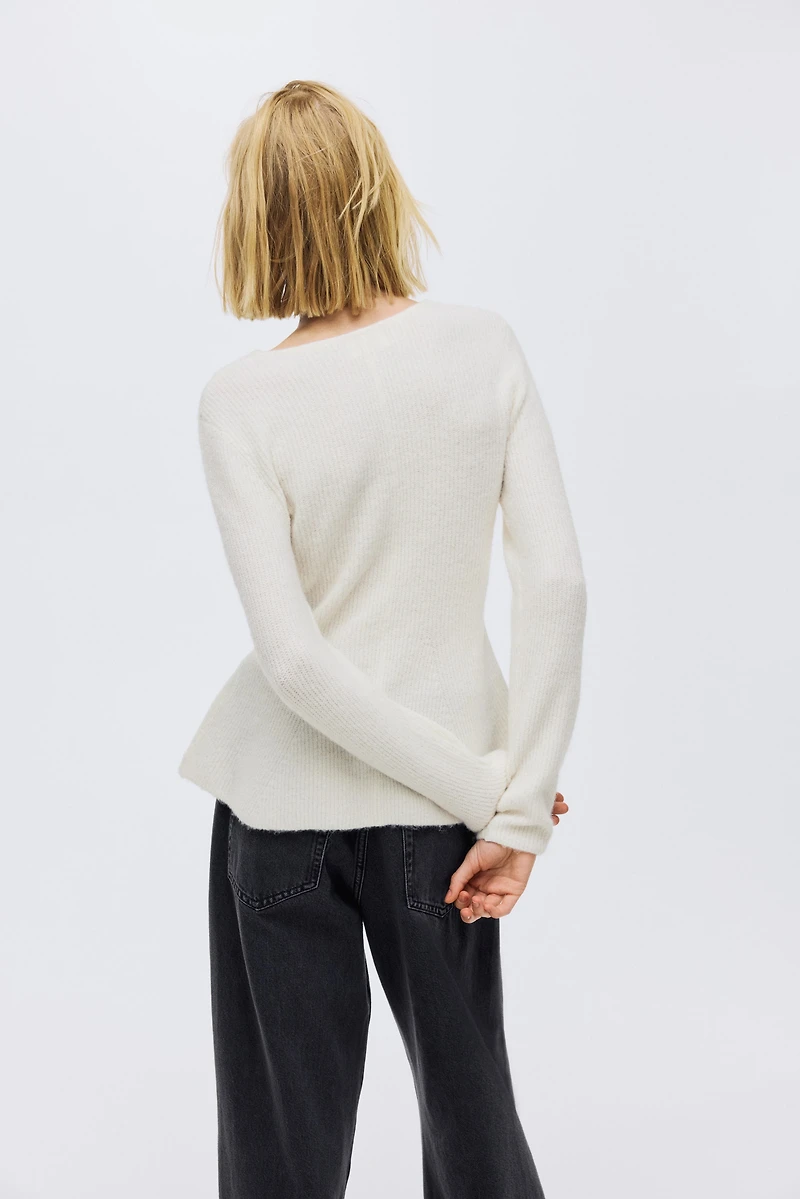 Rib-Knit Peplum Cardigan