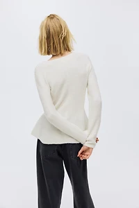 Rib-Knit Peplum Cardigan