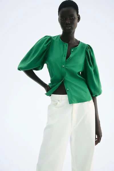 Linen-Blend Blouse