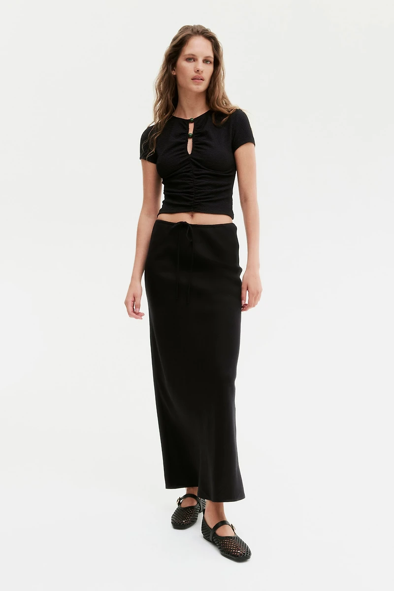Bead-Detail Ruched Top