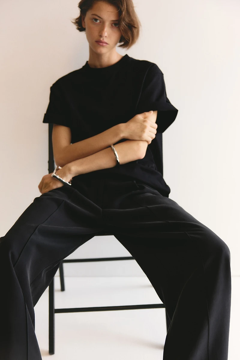 Creased Barrel-Leg Pants