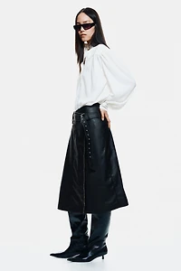 Coated Belt-Detail Skirt