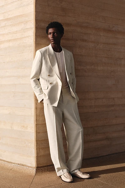 Pantalon d'habit coupe ample en lin mélangé