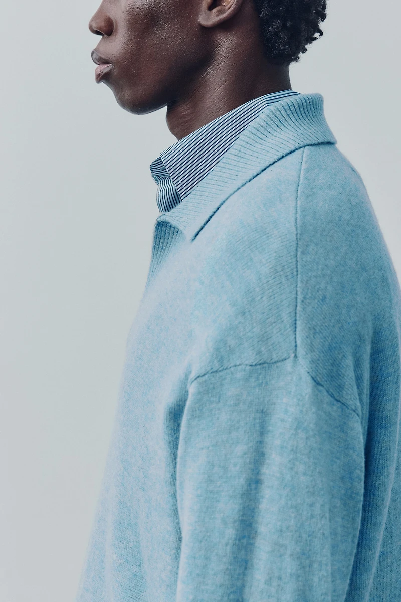 Chandail style polo en laine mélangée