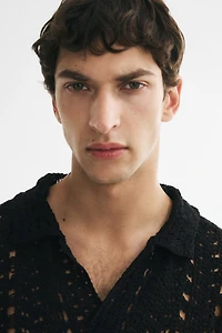 Relaxed-Fit Crochet-Look Polo Shirt