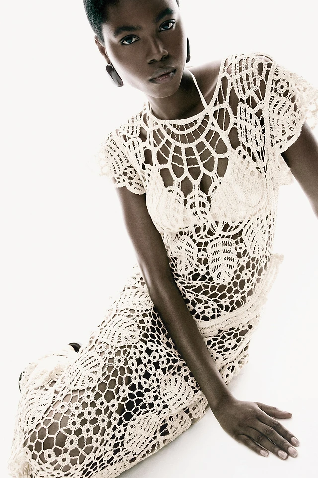 h and m crochet dress H&M | Dresses | H M Boho Style Crochet White Lace 34 Sleeve Dress With Lining