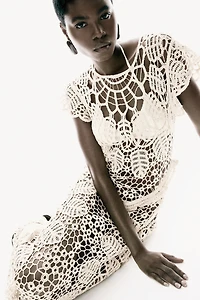 Flutter-Sleeved Crochet-Look Dress