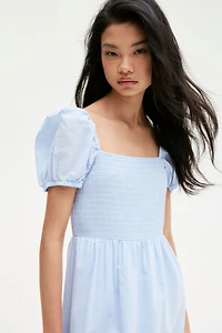Puff-Sleeved Cotton Dress