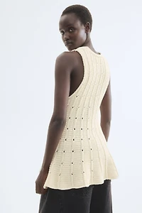 Pointelle-Knit Peplum Top