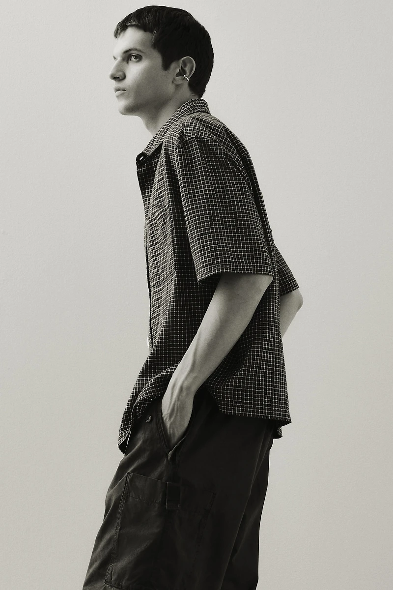 Oversized-Fit Short-Sleeved Linen-Blend Shirt