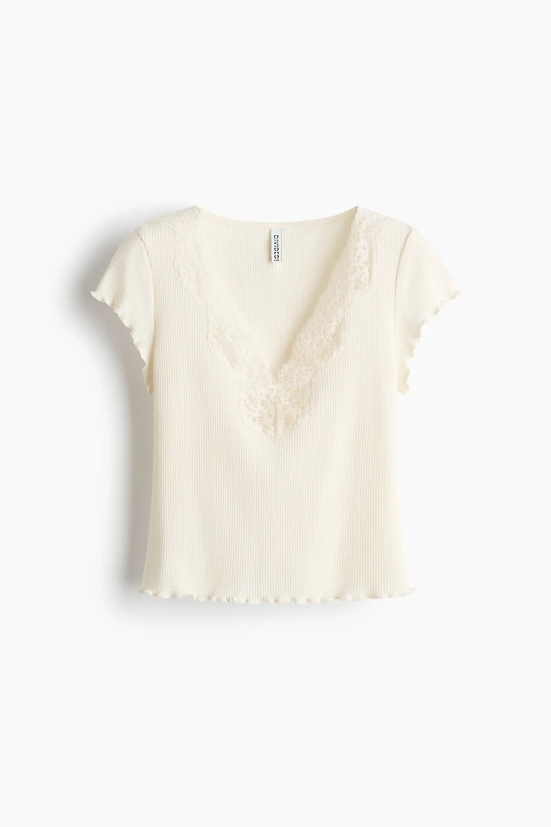 Lace-Trimmed Ribbed Top