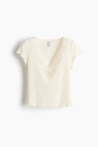 Lace-Trimmed Ribbed Top