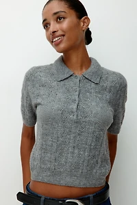 Pointelle-Knit Polo Sweater