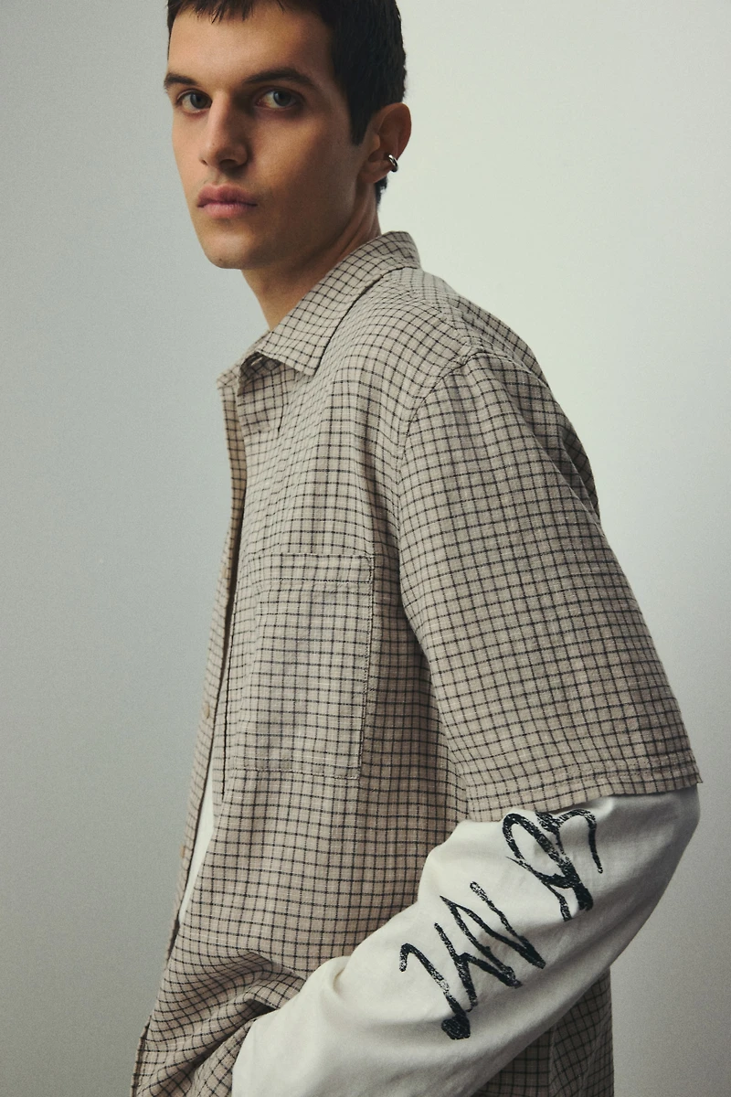 Oversized-Fit Short-Sleeved Linen-Blend Shirt